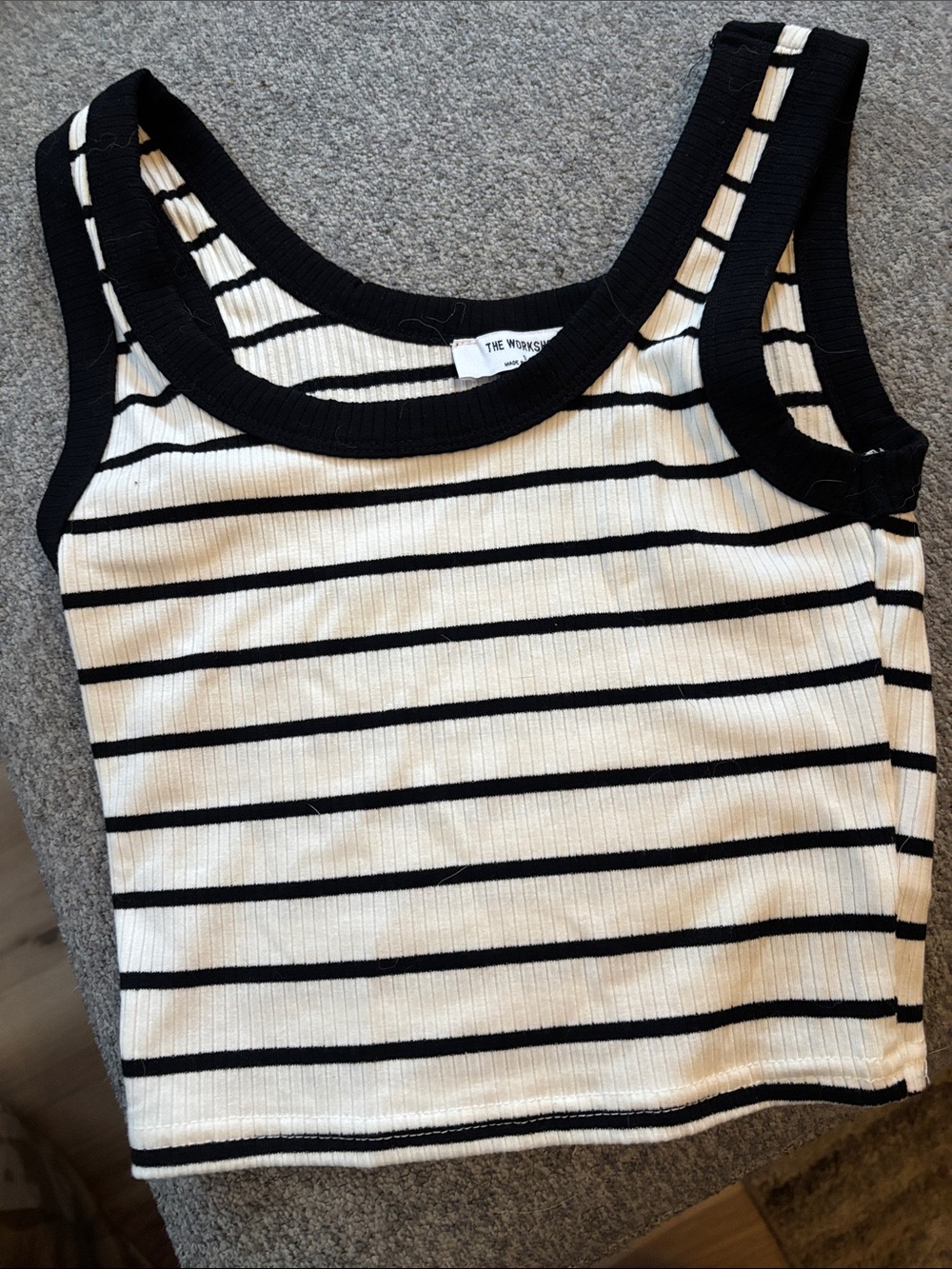 Workshop Republic Clothing Black and White Striped Ribbed Scoop Tank